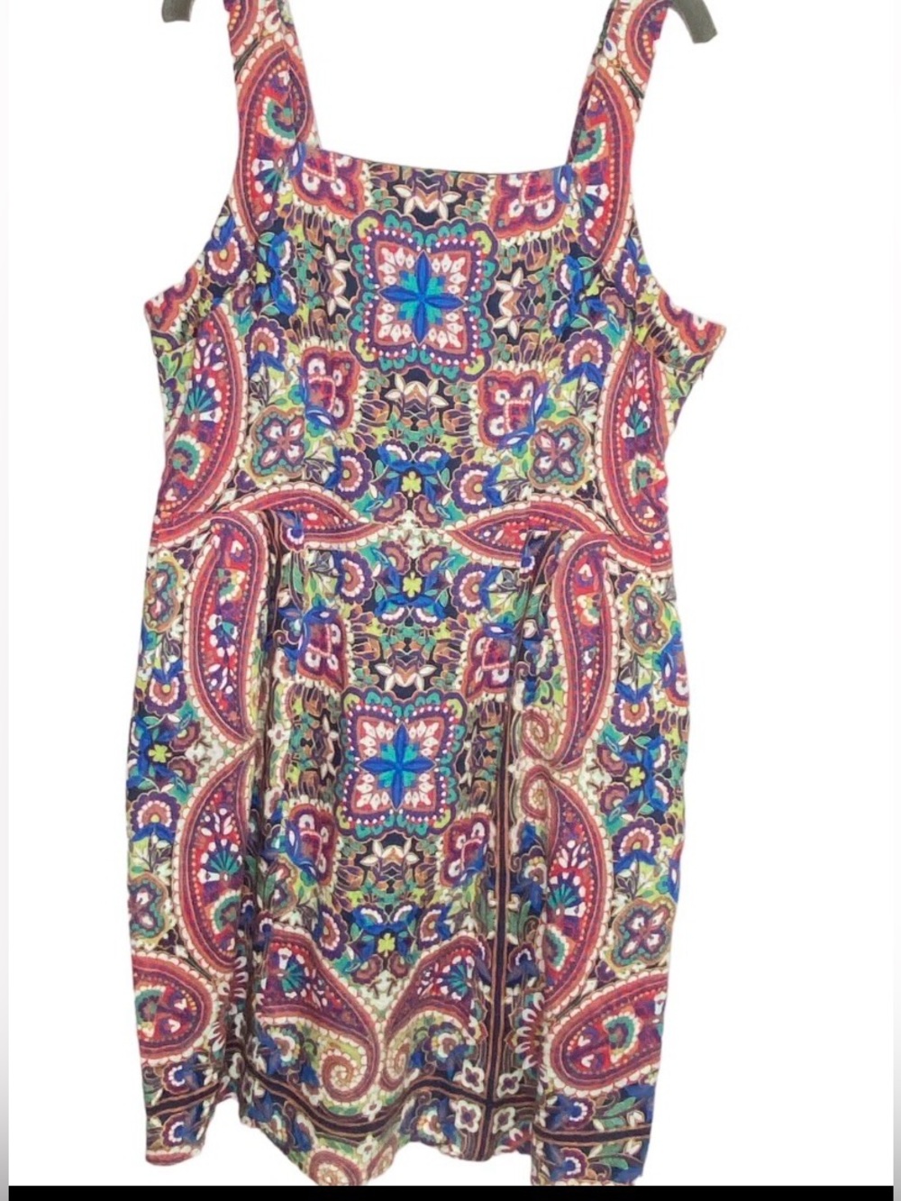 Lands' End Multicolor Paisley Midi Linen Tank Dress with Purple Accents